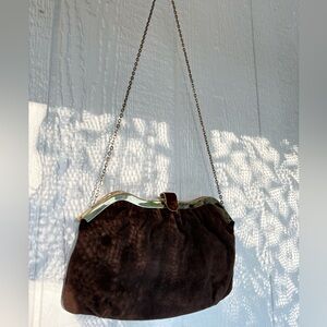 Vintage Brown suede Chain Strap Clutch